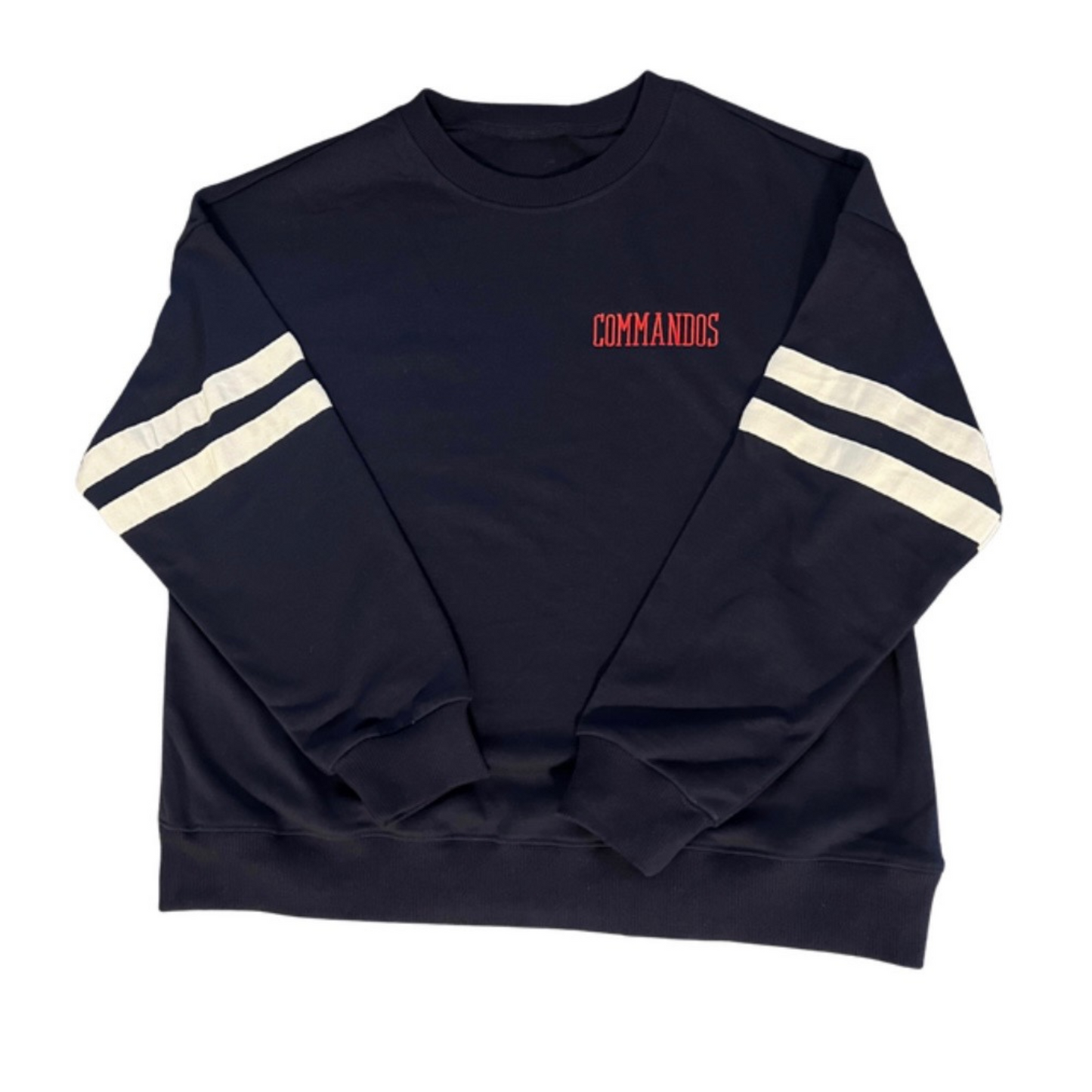 Comando Varsity Stripe Crewneck – Navy with Red Logo