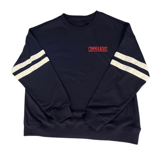 Comando Varsity Stripe Crewneck – Navy with Red Logo