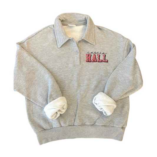 Casia Hall Plaid Letter Polo Sweatshirt – Gray Edition