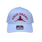 Arch Enemy trucker hat in white with crimson embroidery