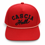 Cascia Hall rope hat in red with black embroidery